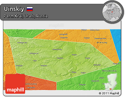 Physical 3D Map of Uinskiy, political outside