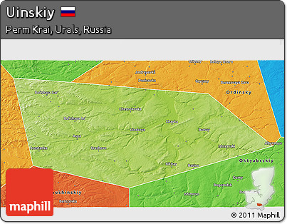 Physical 3D Map of Uinskiy, political outside