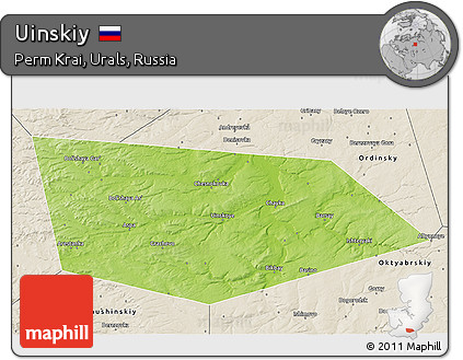 Physical 3D Map of Uinskiy, shaded relief outside