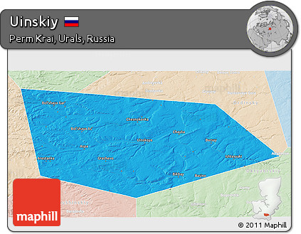 Political 3D Map of Uinskiy, lighten