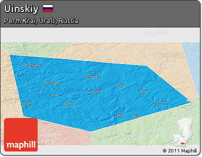 Political 3D Map of Uinskiy, lighten