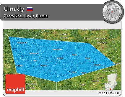 Political 3D Map of Uinskiy, satellite outside