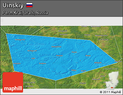 Political 3D Map of Uinskiy, satellite outside