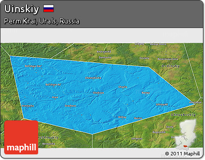 Political 3D Map of Uinskiy, satellite outside