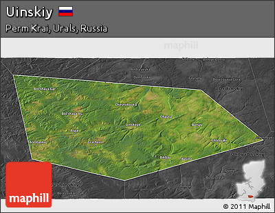 Satellite 3D Map of Uinskiy, darken, desaturated
