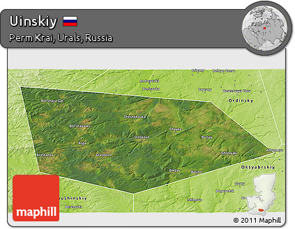 Satellite 3D Map of Uinskiy, physical outside