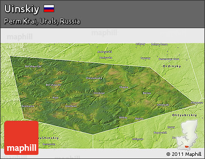 Satellite 3D Map of Uinskiy, physical outside