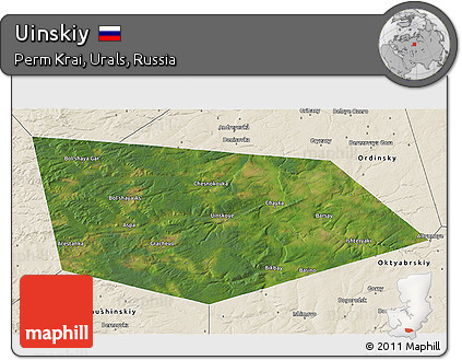 Satellite 3D Map of Uinskiy, shaded relief outside