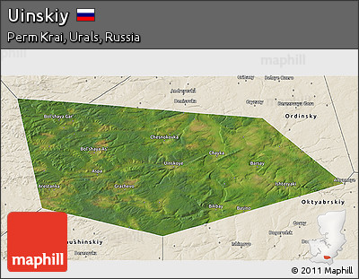 Satellite 3D Map of Uinskiy, shaded relief outside
