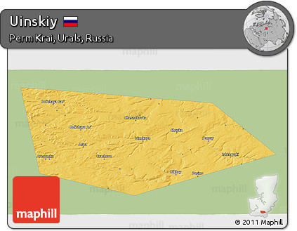 Savanna Style 3D Map of Uinskiy, single color outside