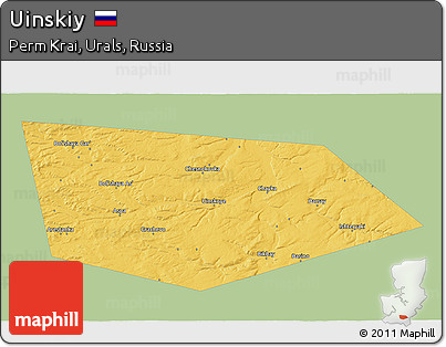 Savanna Style 3D Map of Uinskiy, single color outside