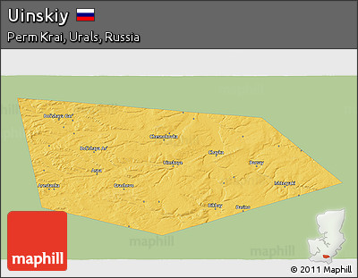 Savanna Style 3D Map of Uinskiy, single color outside