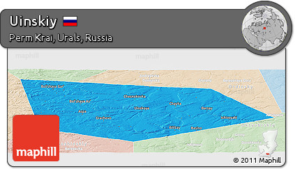 Political Panoramic Map of Uinskiy, lighten