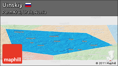 Political Panoramic Map of Uinskiy, lighten