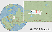 Savanna Style Location Map of Elabuga, highlighted parent region, hill shading