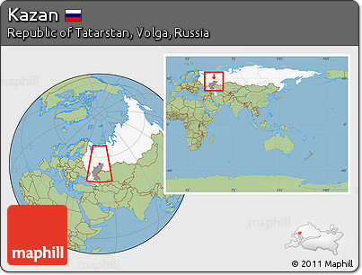 Savanna Style Location Map of Kazan, highlighted country, highlighted grandparent region, within the entire country