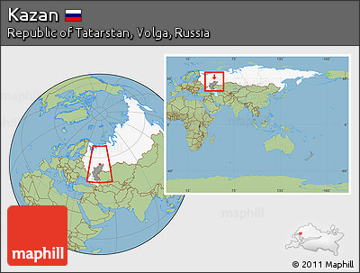 Savanna Style Location Map of Kazan, highlighted country, highlighted grandparent region, within the entire country