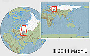 Savanna Style Location Map of Kazan, highlighted country, highlighted grandparent region, within the entire country, hill shading
