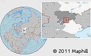 Gray Location Map of Volgograd, highlighted parent region, highlighted grandparent region, hill shading