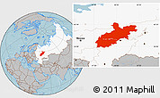 Gray Location Map of Volgo-Vyatka, highlighted country, hill shading