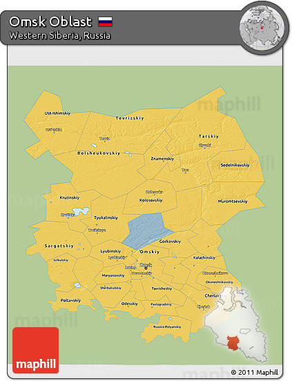 Savanna Style 3D Map of Omsk Oblast, single color outside