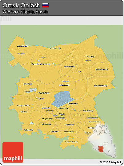 Savanna Style 3D Map of Omsk Oblast, single color outside