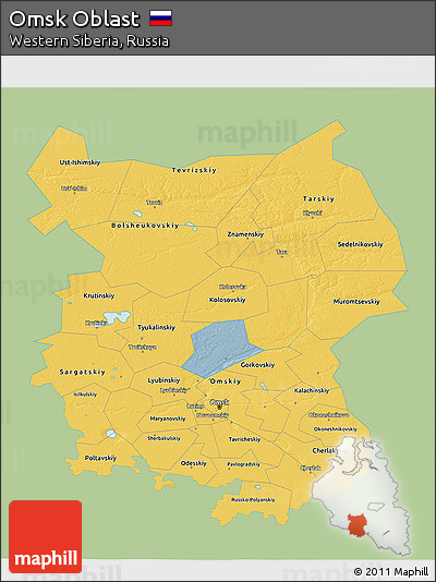 Savanna Style 3D Map of Omsk Oblast, single color outside