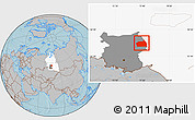 Gray Location Map of Sedelnikovskiy, highlighted parent region, highlighted grandparent region, hill shading