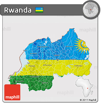 Flag 3D Map of Rwanda, flag centered