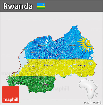 Flag 3D Map of Rwanda, flag centered