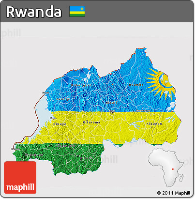 Flag 3D Map of Rwanda, flag centered