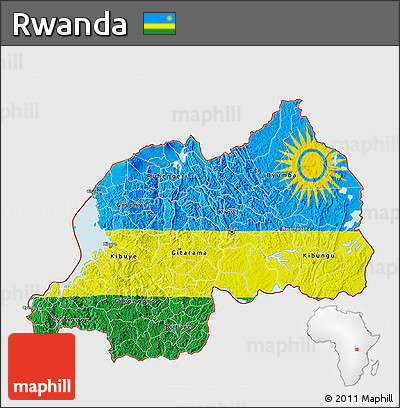 Flag 3D Map of Rwanda, single color outside, satellite sea