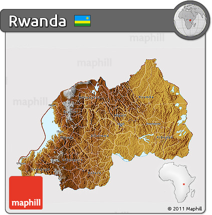 Physical 3D Map of Rwanda, cropped outside
