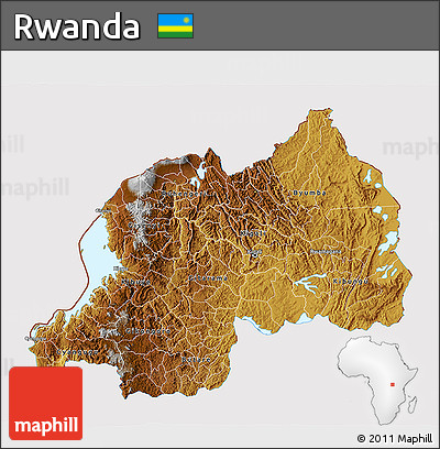 Physical 3D Map of Rwanda, cropped outside