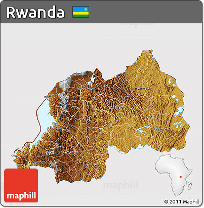 Physical 3D Map of Rwanda, cropped outside