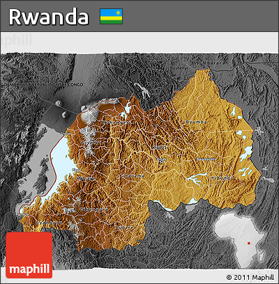 Physical 3D Map of Rwanda, darken, desaturated, land only
