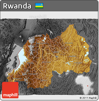 Physical 3D Map of Rwanda, darken, desaturated, land only