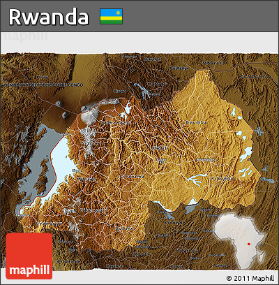 Physical 3D Map of Rwanda, darken