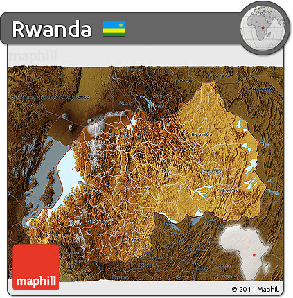 Physical 3D Map of Rwanda, darken
