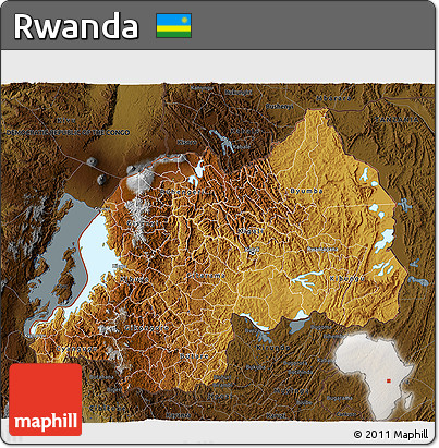 Physical 3D Map of Rwanda, darken