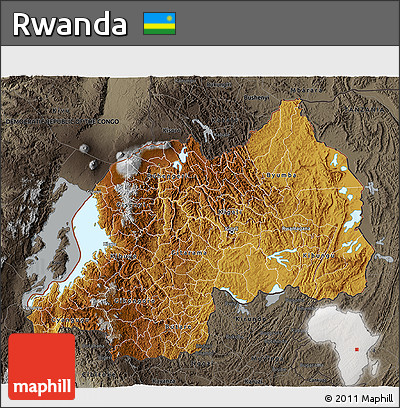 Physical 3D Map of Rwanda, darken, semi-desaturated, land only