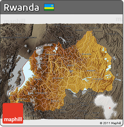 Physical 3D Map of Rwanda, darken, semi-desaturated, land only
