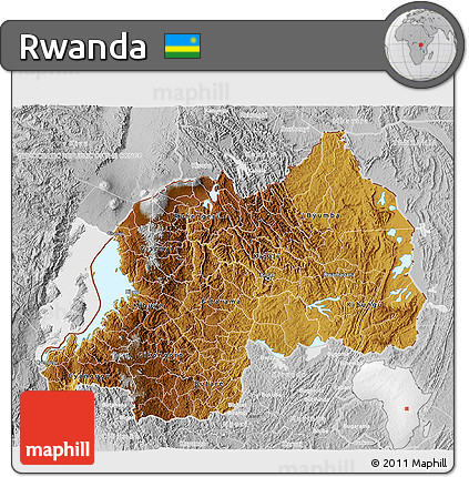Physical 3D Map of Rwanda, lighten, desaturated, land only
