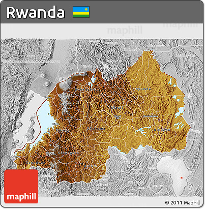 Physical 3D Map of Rwanda, lighten, desaturated, land only