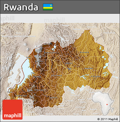 Physical 3D Map of Rwanda, lighten, land only