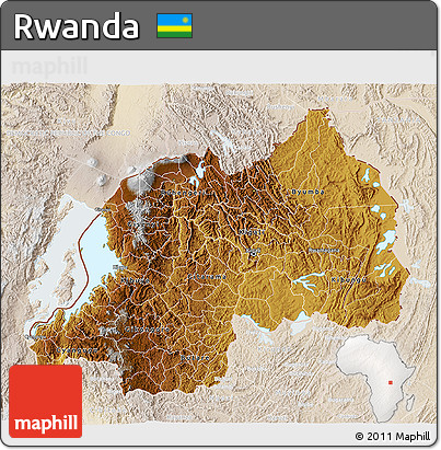 Physical 3D Map of Rwanda, lighten, land only