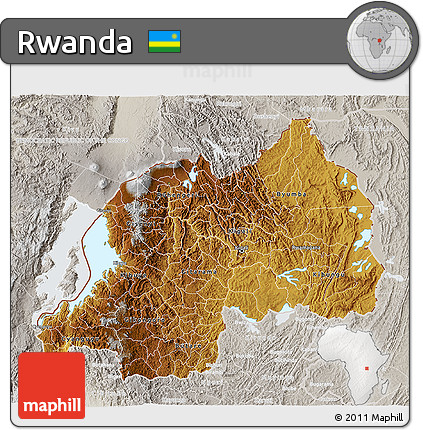 Physical 3D Map of Rwanda, lighten, semi-desaturated, land only
