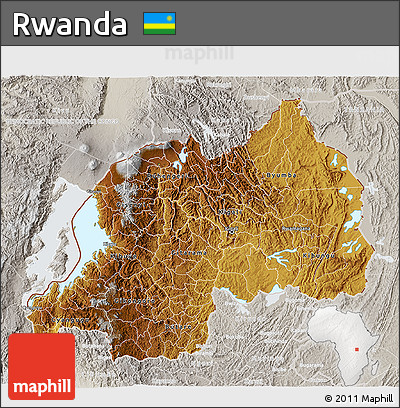Physical 3D Map of Rwanda, lighten, semi-desaturated, land only