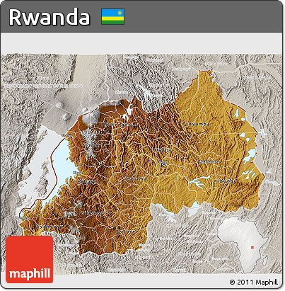 Physical 3D Map of Rwanda, lighten, semi-desaturated, land only