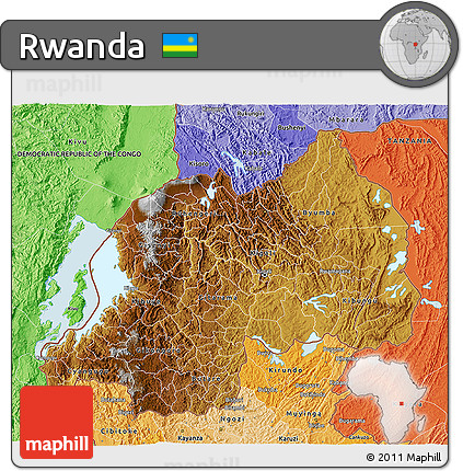 Physical 3D Map of Rwanda, political shades outside